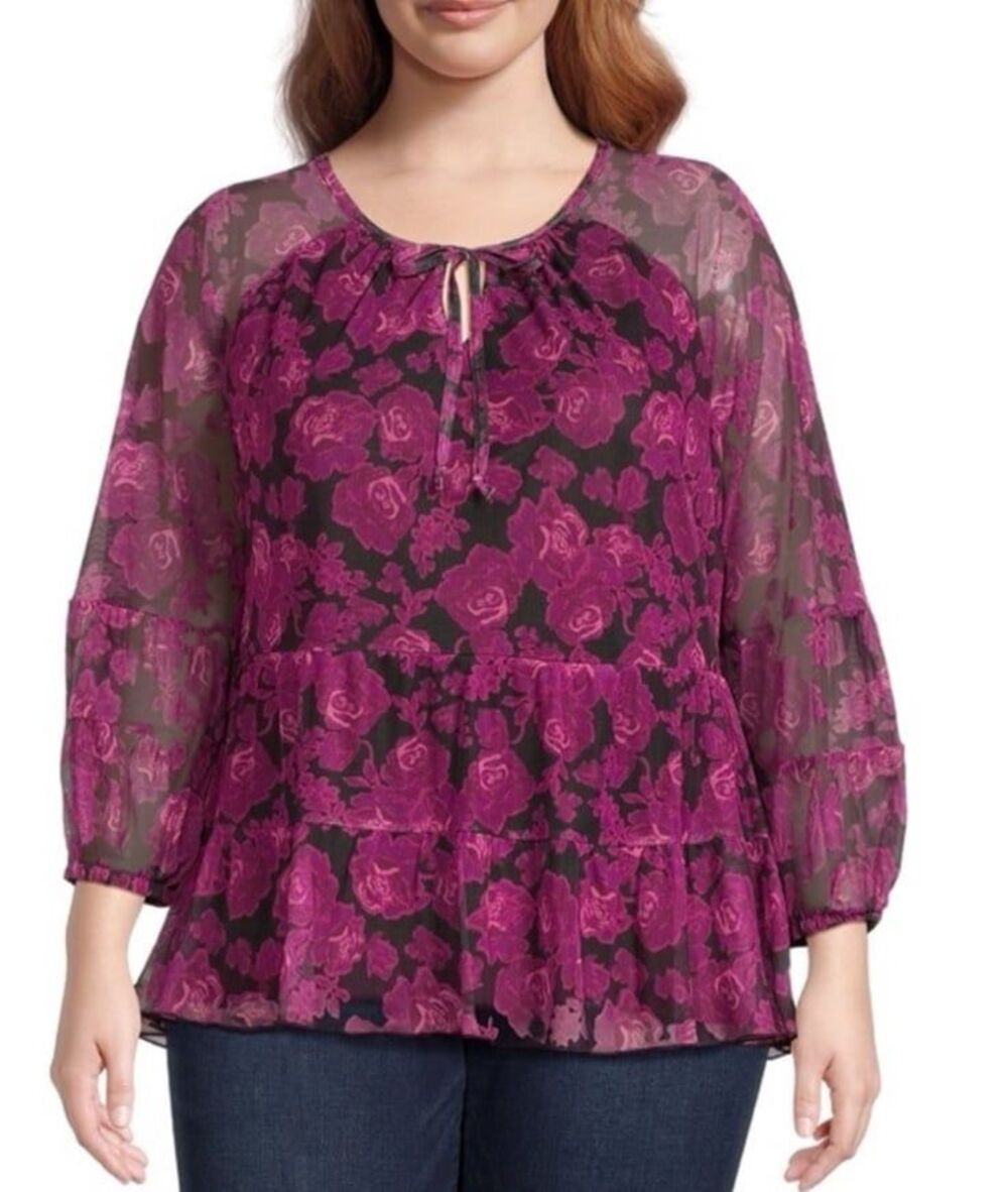 Plus Size Floral Burnout Blouse | Size 0X | Gently Worn